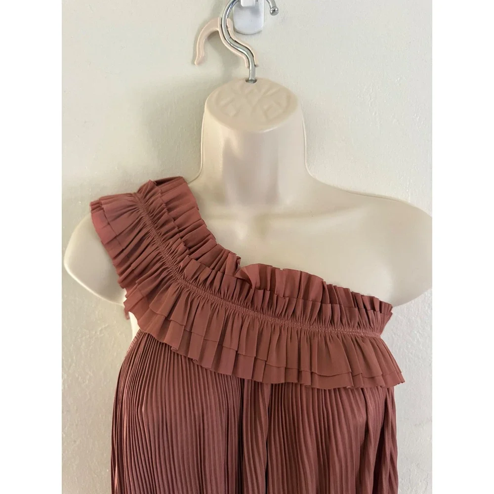 Ulla Johnson Womens One Shoulder Plisse Pleated Ruffle Midi Dress Rose Pink Sz 4
